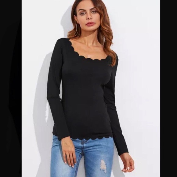 Scalloped fall long sleeve shirt in Black - Picture 3 of 6